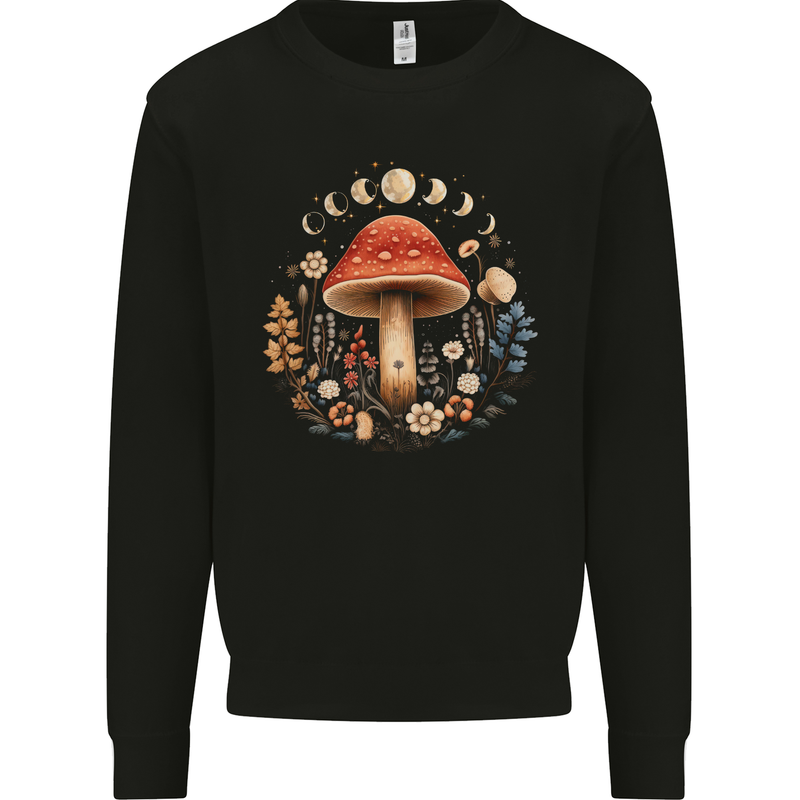 Moon Phases Mushroom Nature Foraging Mens Sweatshirt Jumper Black