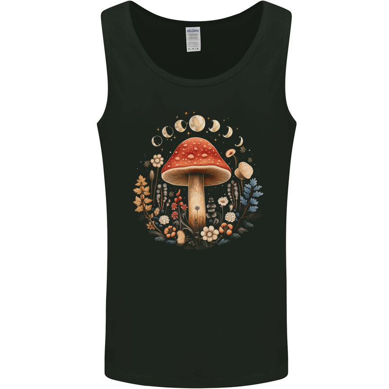 Moon Phases Mushroom Nature Foraging Mens Vest Tank Top Black