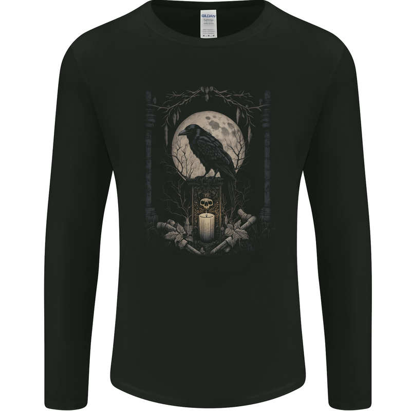 Moon & Crow Gothic Goth Vikings Skull Raven Mens Long Sleeve T-Shirt Black