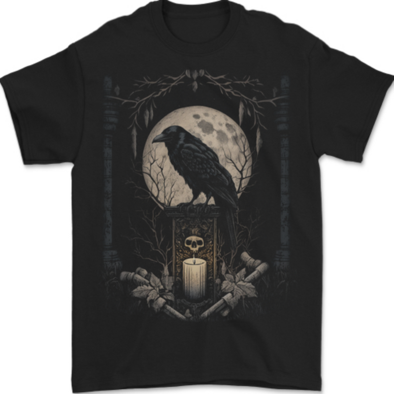 Moon & Crow Gothic Goth Vikings Skull Raven Mens T-Shirt 100% Cotton BLACK