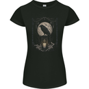 Moon & Crow Gothic Goth Vikings Skull Raven Womens Petite Cut T-Shirt Black