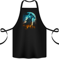 Moon and Wolf Fantasy Cotton Apron 100% Organic Black