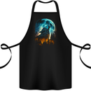 Moon and Wolf Fantasy Cotton Apron 100% Organic Black