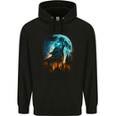 Moon and Wolf Fantasy Mens 80% Cotton Hoodie Black