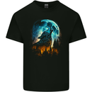 Moon and Wolf Fantasy Mens Cotton T-Shirt Tee Top Black