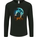 Moon and Wolf Fantasy Mens Long Sleeve T-Shirt Black