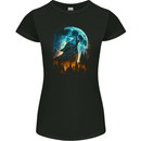 Moon and Wolf Fantasy Womens Petite Cut T-Shirt Black