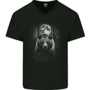 Moonlit Grizzly Bear In the Wilderness Mens V-Neck Cotton T-Shirt Black