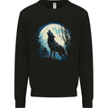 Moonlit Howling Wolf Fantasy Kids Sweatshirt Jumper Black