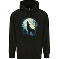 Moonlit Howling Wolf Fantasy Mens 80% Cotton Hoodie Black