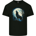 Moonlit Howling Wolf Fantasy Mens Cotton T-Shirt Tee Top Black