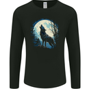 Moonlit Howling Wolf Fantasy Mens Long Sleeve T-Shirt Black
