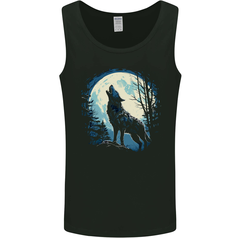 Moonlit Howling Wolf Fantasy Mens Vest Tank Top Black