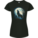 Moonlit Howling Wolf Fantasy Womens Petite Cut T-Shirt Black