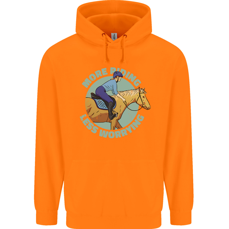 More Horse Riding Less Worrying Equestrian Childrens Kids Hoodie Orange