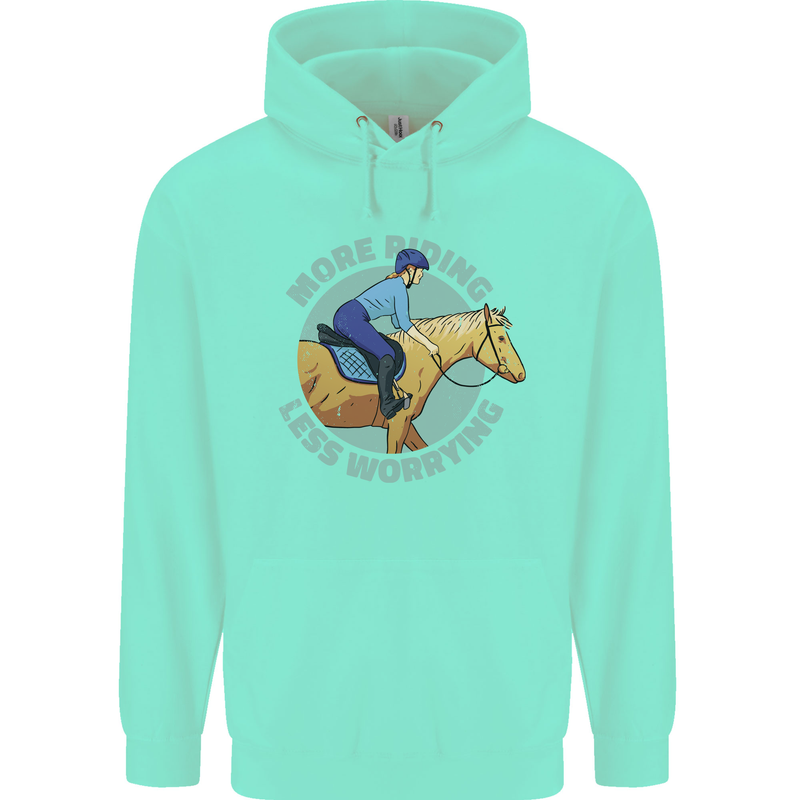 More Horse Riding Less Worrying Equestrian Childrens Kids Hoodie Peppermint