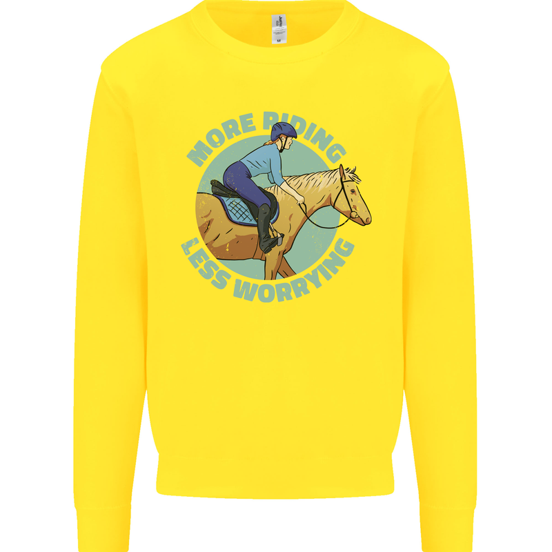 More Horse Riding Less Worrying Equestrian Kids Sweatshirt Jumper Yellow