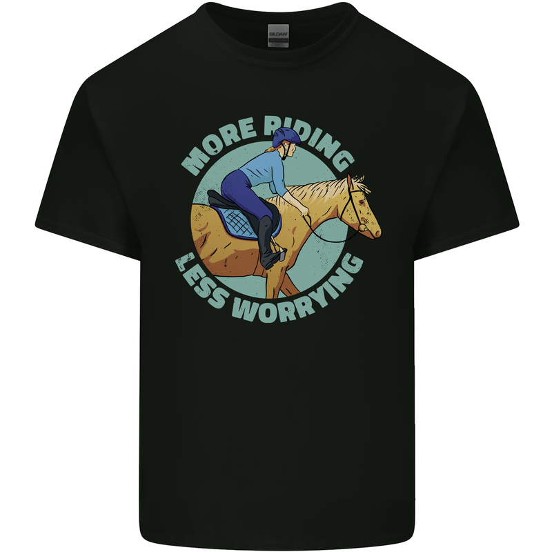 More Horse Riding Less Worrying Equestrian Kids T-Shirt Childrens Black