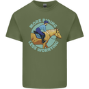 More Horse Riding Less Worrying Equestrian Mens Cotton T-Shirt Tee Top Military Green