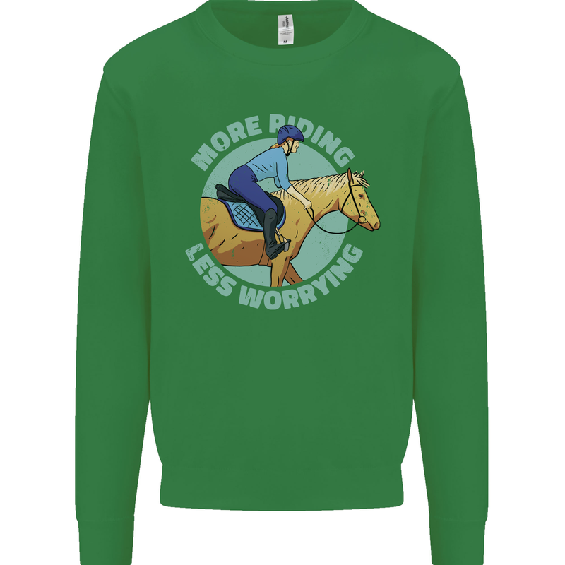 More Horse Riding Less Worrying Equestrian Mens Sweatshirt Jumper Irish Green