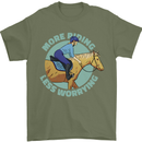 More Horse Riding Less Worrying Equestrian Mens T-Shirt 100% Cotton Military Green