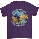 More Horse Riding Less Worrying Equestrian Mens T-Shirt 100% Cotton Purple