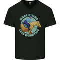 More Horse Riding Less Worrying Equestrian Mens V-Neck Cotton T-Shirt Black