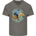 More Horse Riding Less Worrying Equestrian Mens V-Neck Cotton T-Shirt Charcoal
