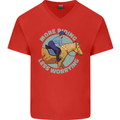 More Horse Riding Less Worrying Equestrian Mens V-Neck Cotton T-Shirt Red