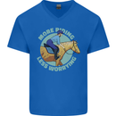 More Horse Riding Less Worrying Equestrian Mens V-Neck Cotton T-Shirt Royal Blue