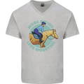 More Horse Riding Less Worrying Equestrian Mens V-Neck Cotton T-Shirt Sports Grey