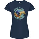 More Horse Riding Less Worrying Equestrian Womens Petite Cut T-Shirt Navy Blue