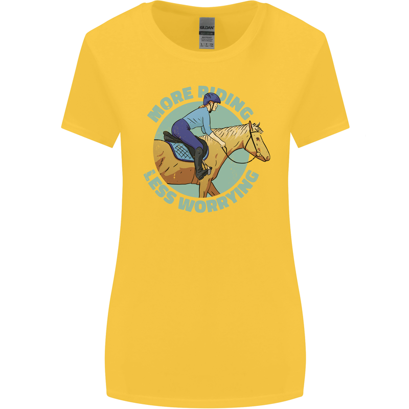 More Horse Riding Less Worrying Equestrian Womens Wider Cut T-Shirt Yellow