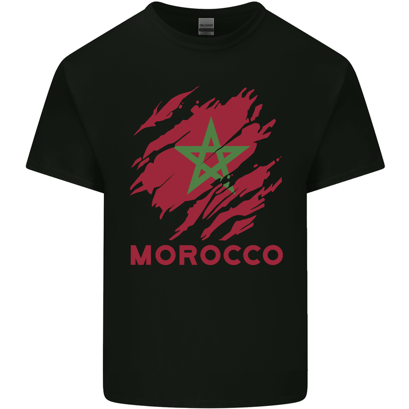 Morocco Ripped Flag Kids T-Shirt Childrens Black
