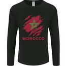 Morocco Ripped Flag Mens Long Sleeve T-Shirt Black