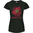 Morocco Ripped Flag Womens Petite Cut T-Shirt Black