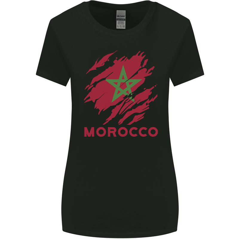 Morocco Ripped Flag Womens Wider Cut T-Shirt Black