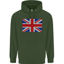 Mosaic Union Jack Flag Great Britain UK Childrens Kids Hoodie Forest Green