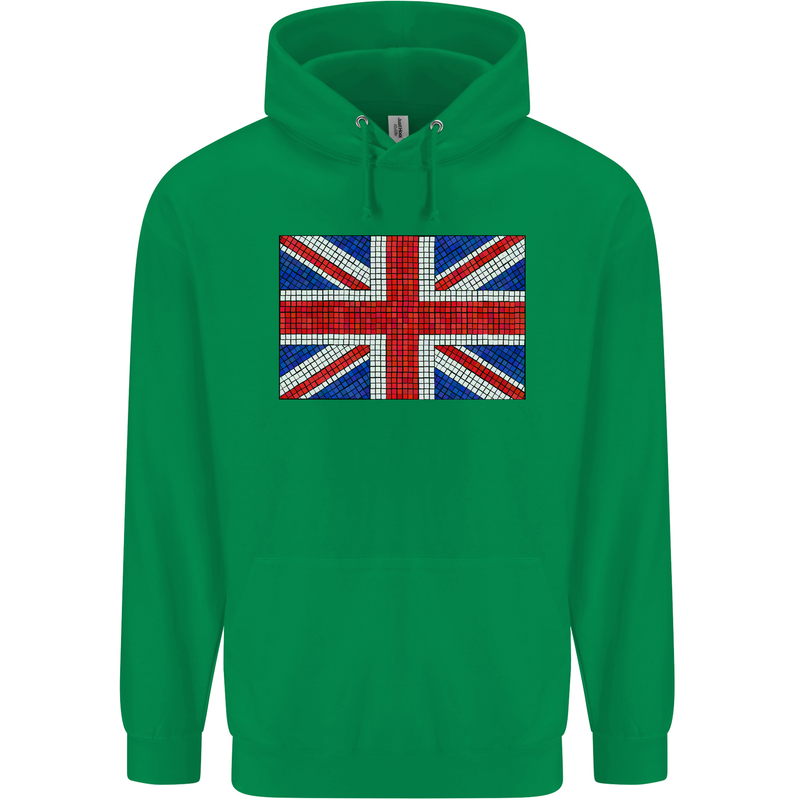 Mosaic Union Jack Flag Great Britain UK Childrens Kids Hoodie Irish Green