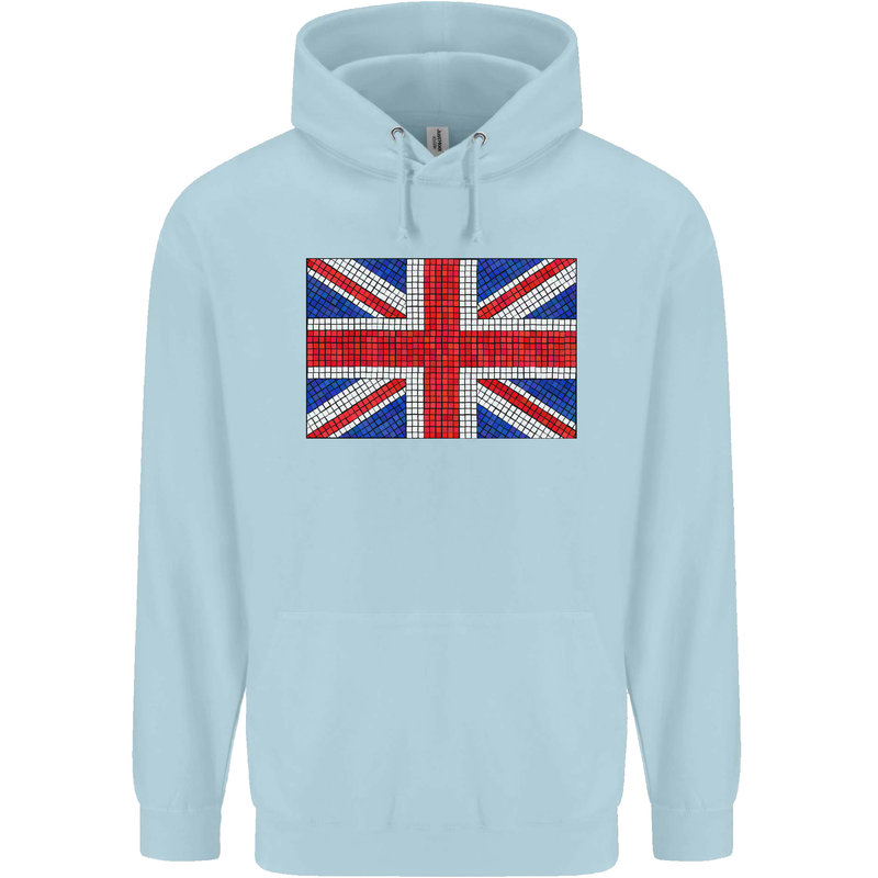 Mosaic Union Jack Flag Great Britain UK Childrens Kids Hoodie Light Blue