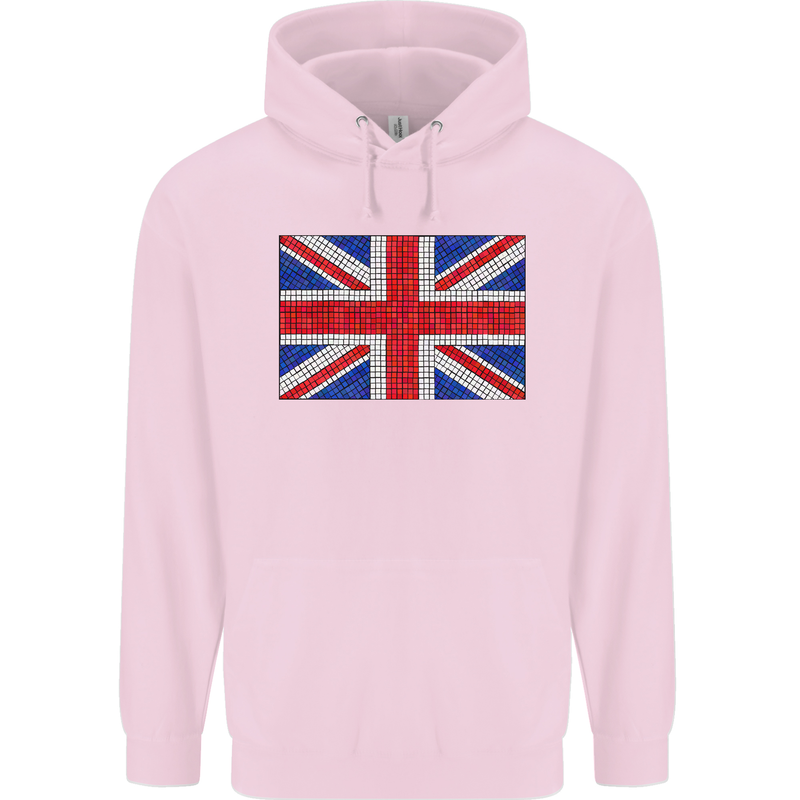 Mosaic Union Jack Flag Great Britain UK Childrens Kids Hoodie Light Pink