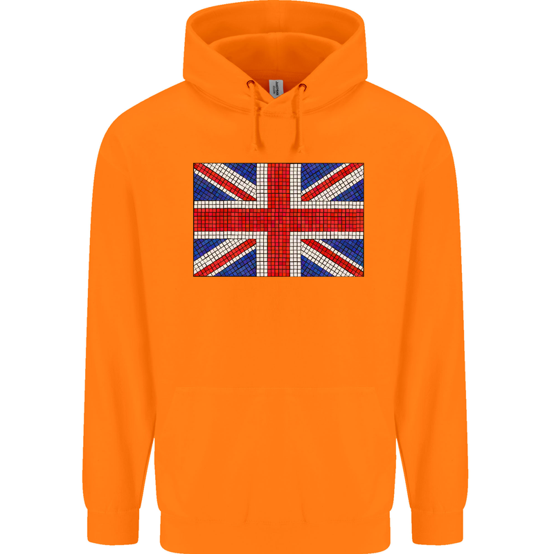 Mosaic Union Jack Flag Great Britain UK Childrens Kids Hoodie Orange