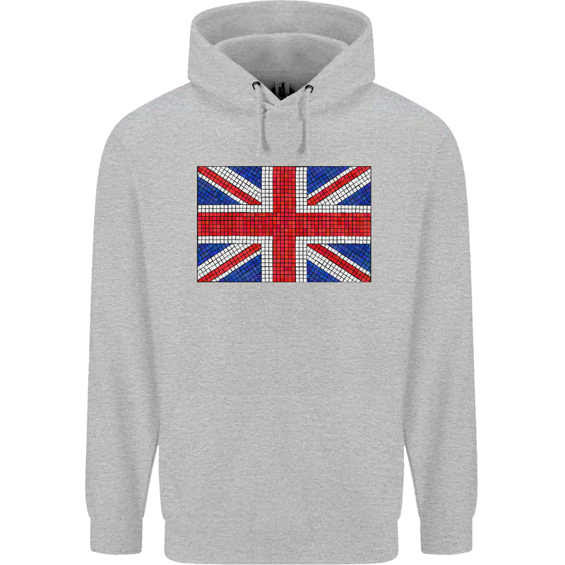 Mosaic Union Jack Flag Great Britain UK Childrens Kids Hoodie Sports Grey