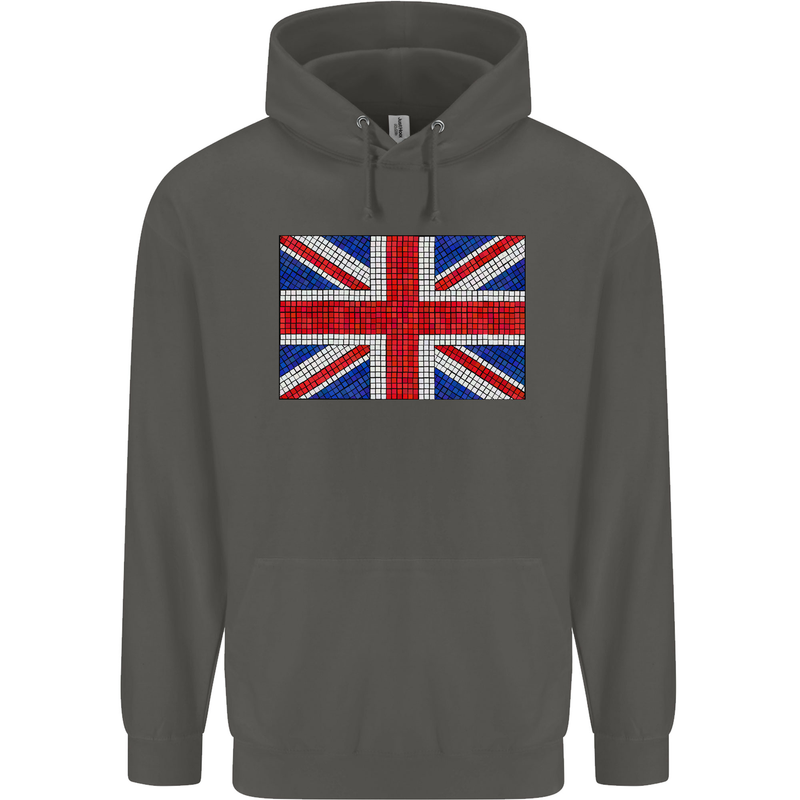 Mosaic Union Jack Flag Great Britain UK Childrens Kids Hoodie Storm Grey