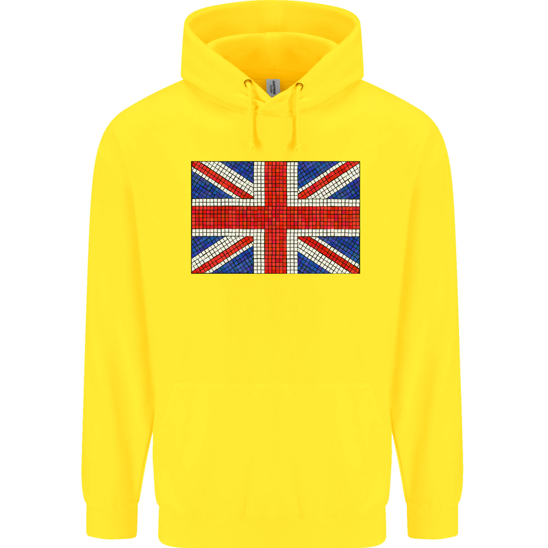 Mosaic Union Jack Flag Great Britain UK Childrens Kids Hoodie Yellow