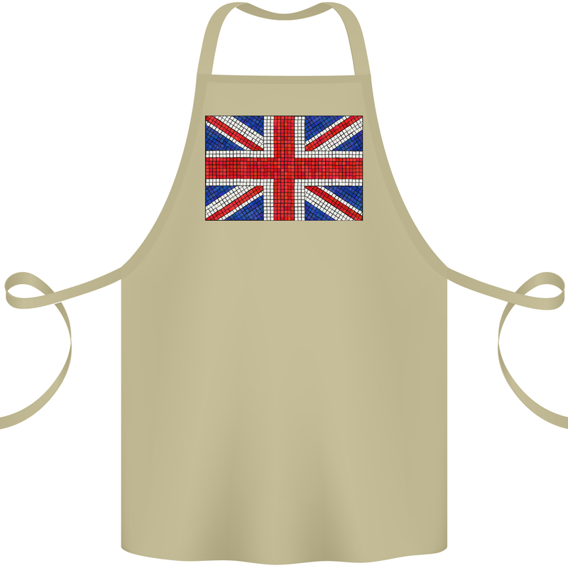 Mosaic Union Jack Flag Great Britain UK Cotton Apron 100% Organic Khaki