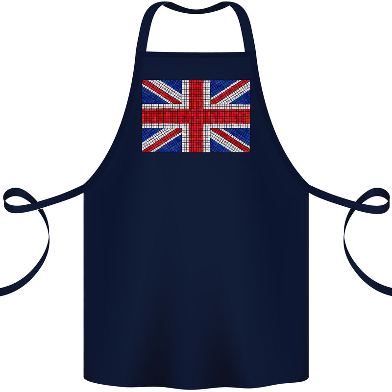 Mosaic Union Jack Flag Great Britain UK Cotton Apron 100% Organic Navy Blue