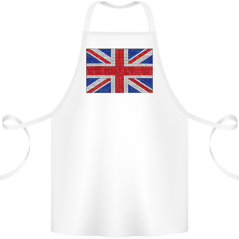 Mosaic Union Jack Flag Great Britain UK Cotton Apron 100% Organic White
