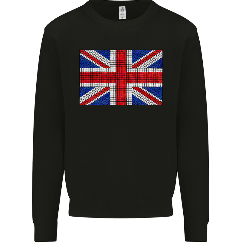 Mosaic Union Jack Flag Great Britain UK Kids Sweatshirt Jumper Black