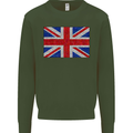 Mosaic Union Jack Flag Great Britain UK Kids Sweatshirt Jumper Forest Green